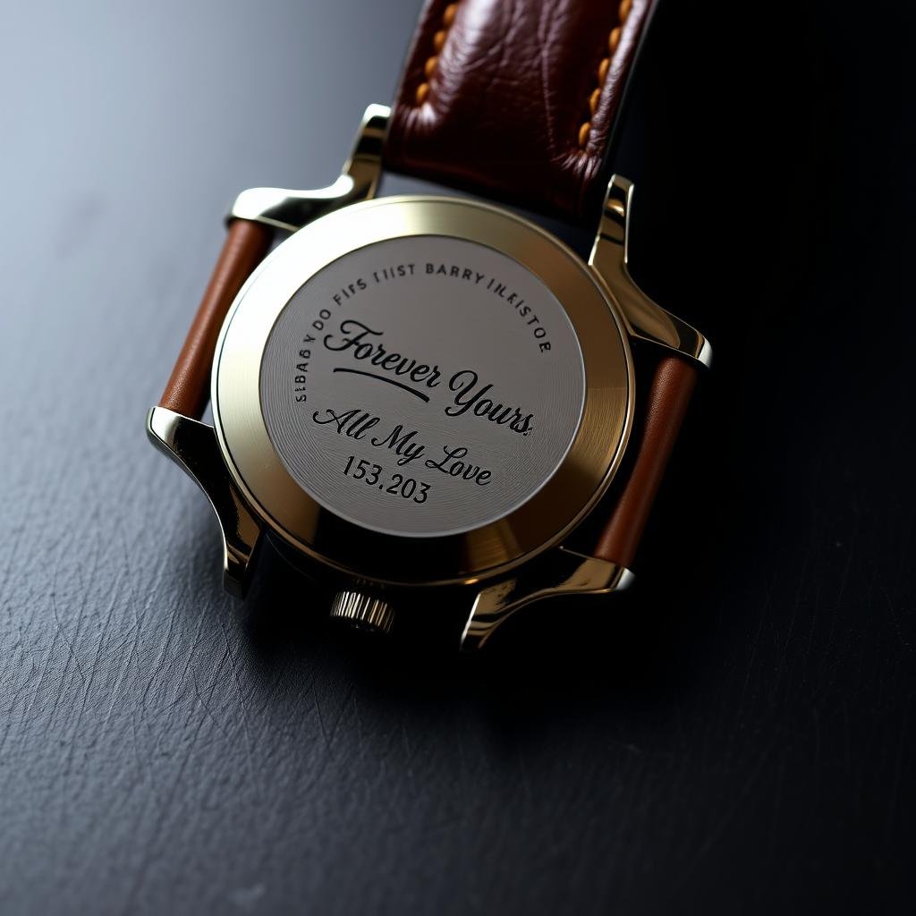Elegant engraved watch with personalized message on back as boyfriend anniversary gift