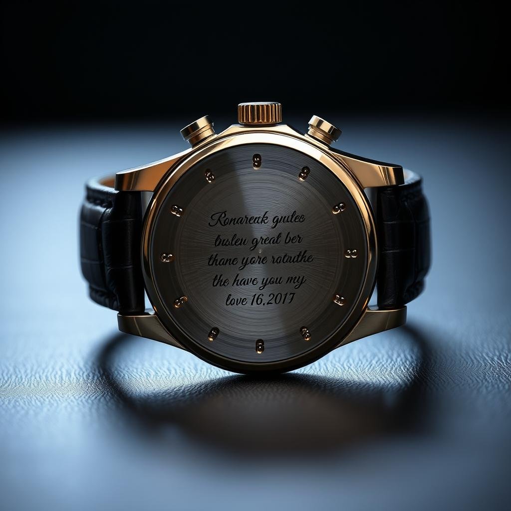 Elegant men's watch with engraved message on the back