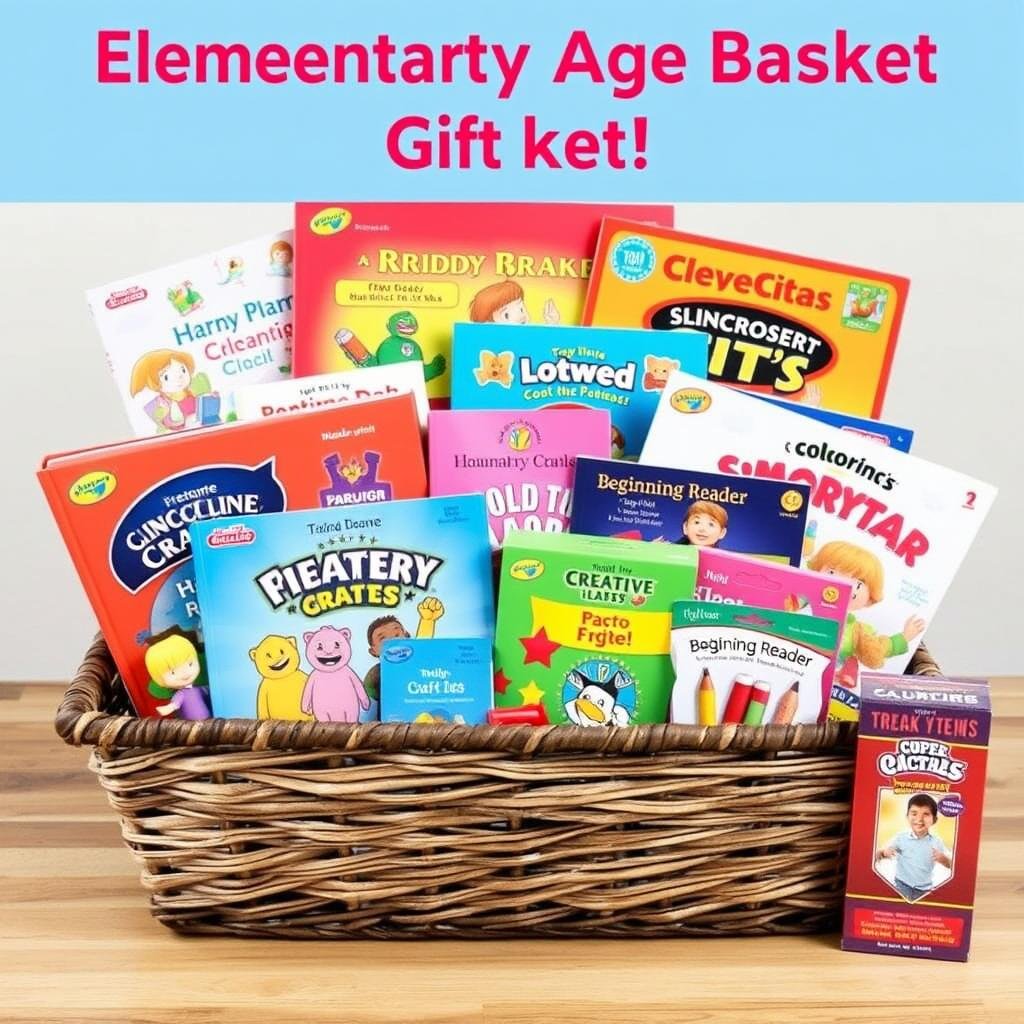 Elementary age gift basket with creative toys and activities