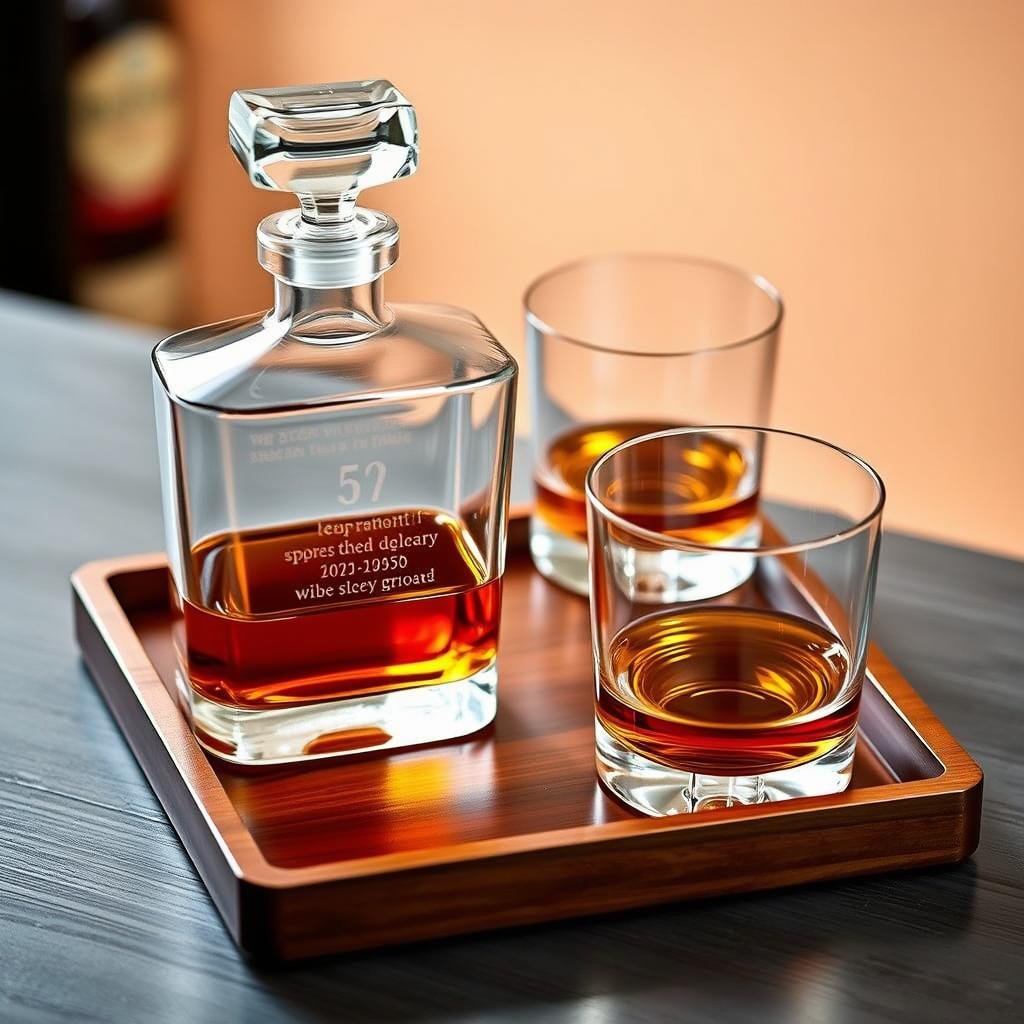 Engraved whiskey decanter and glasses set as a birthday gift for boyfriend