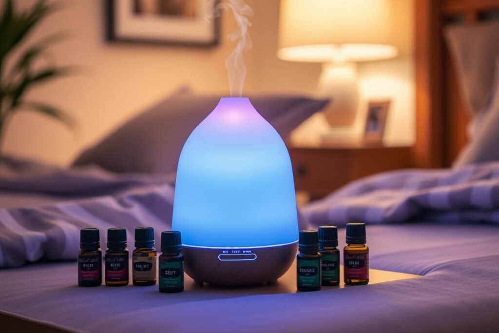 Essential oil diffuser with mood lighting and oils