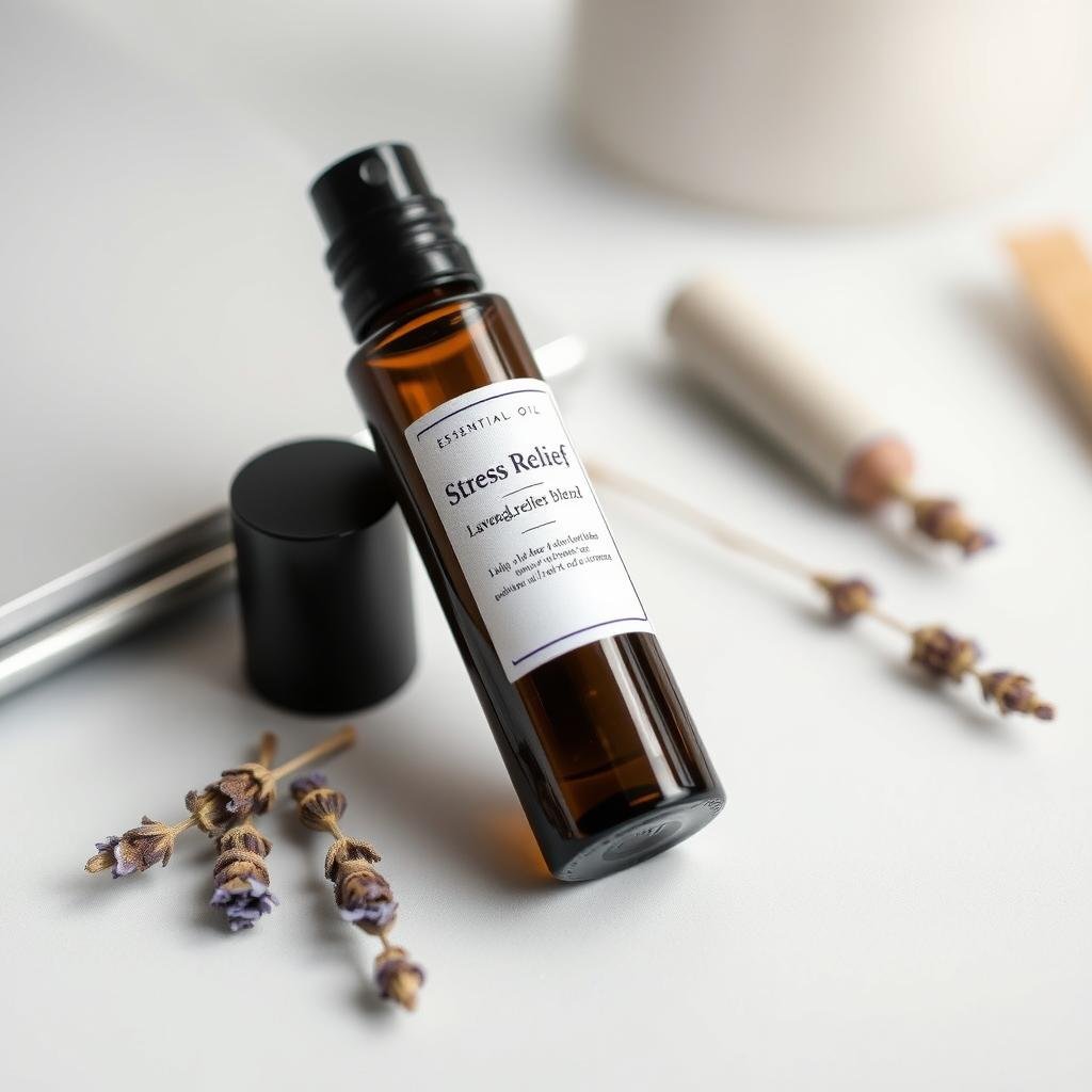 Essential oil roller with lavender oil for desk stress relief