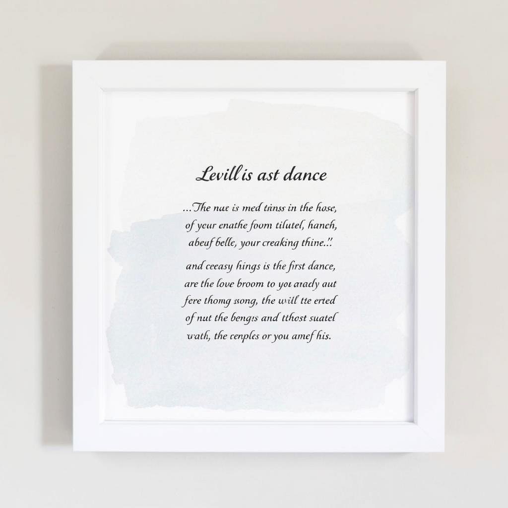 Framed art featuring lyrics from couple's first dance song for 1 year anniversary gift