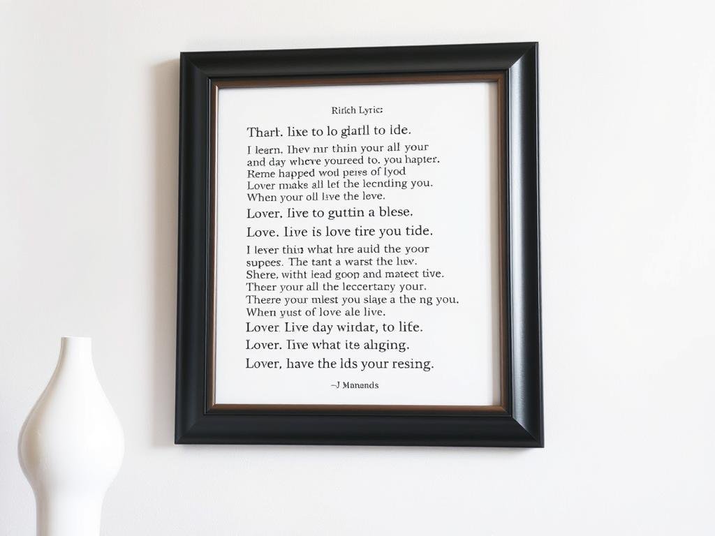 Framed custom artwork featuring lyrics from a couple's special song for boyfriend anniversary gift