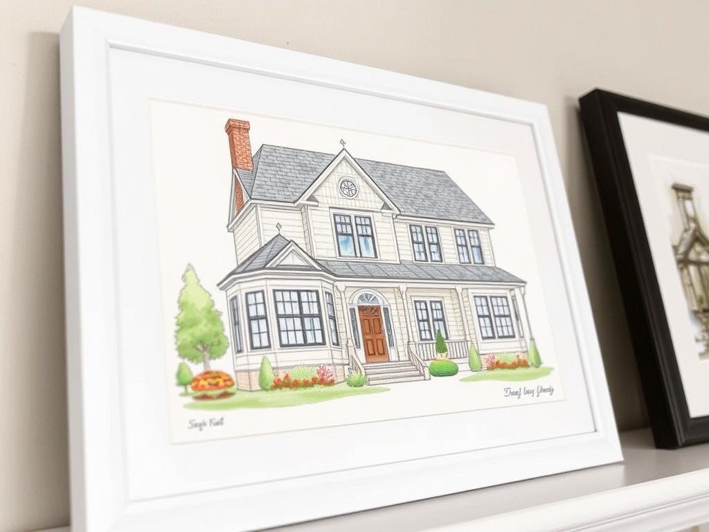 Framed custom illustration of new home for housewarming gift ideas