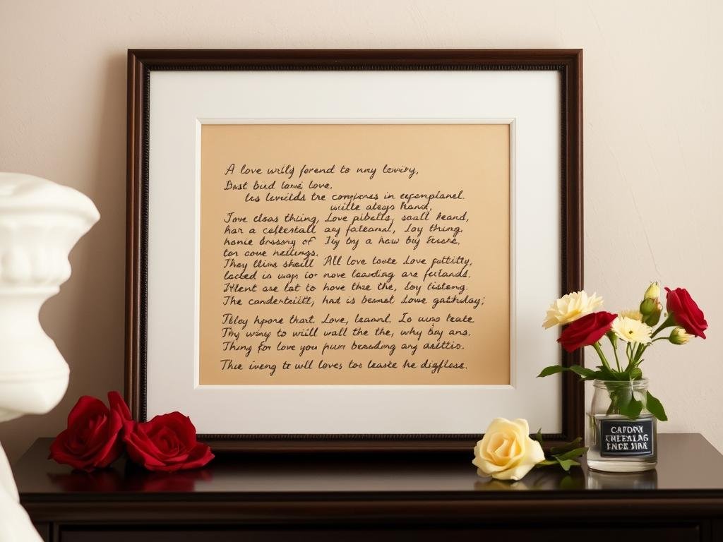 Framed handwritten poem as anniversary gift