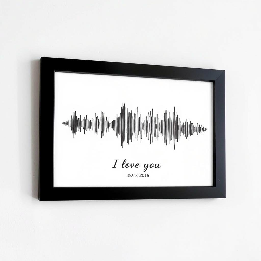 Framed sound wave art of couple saying 'I love you' as a 1 year anniversary gift