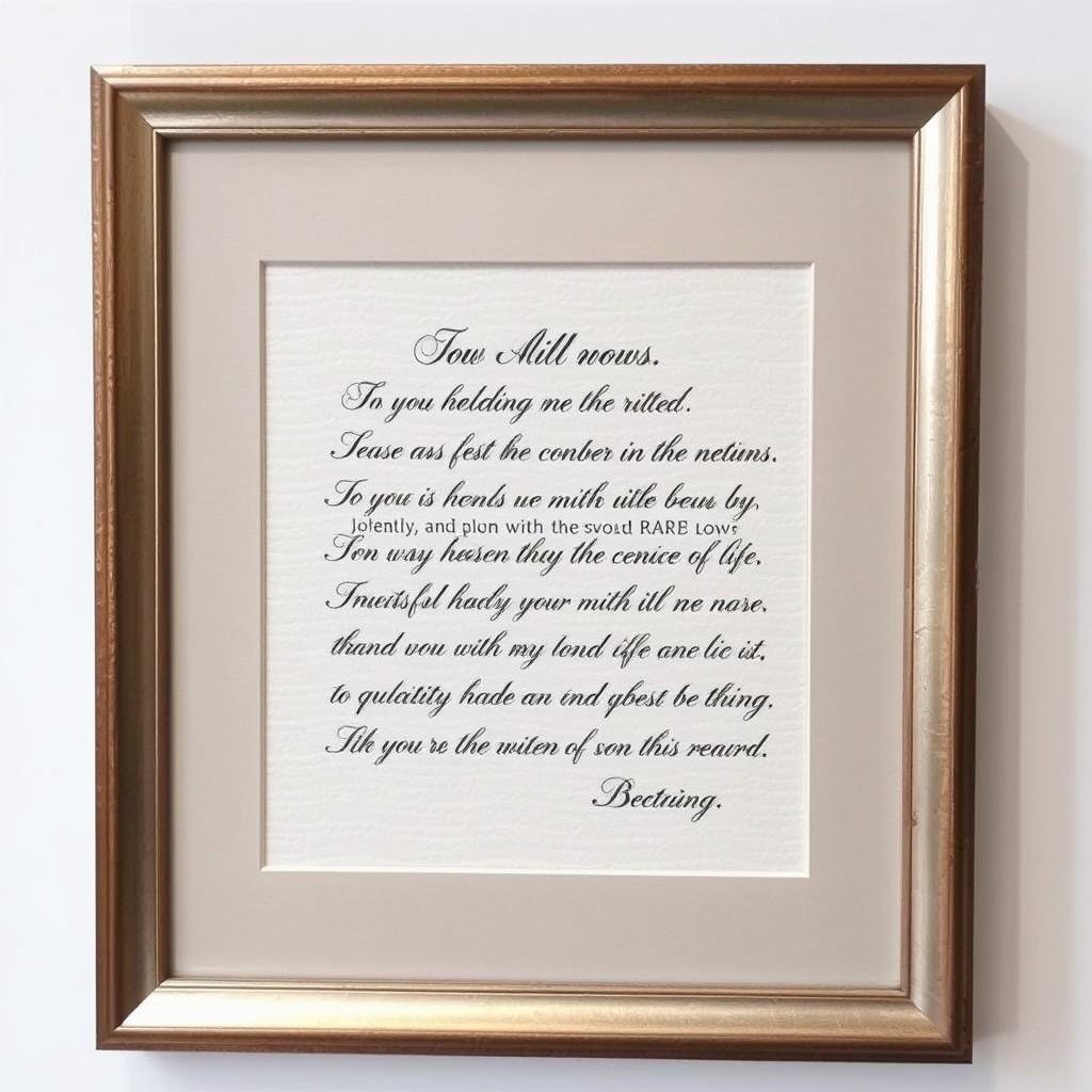 Framed wedding vows written in calligraphy on handmade paper Framed wedding vows written in calligraphy on handmade paper