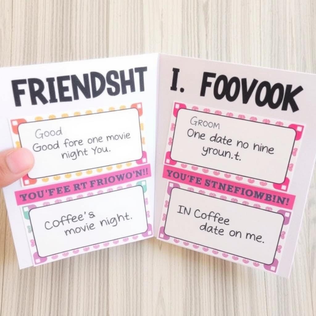 Friendship coupon book with redeemable favors and activities