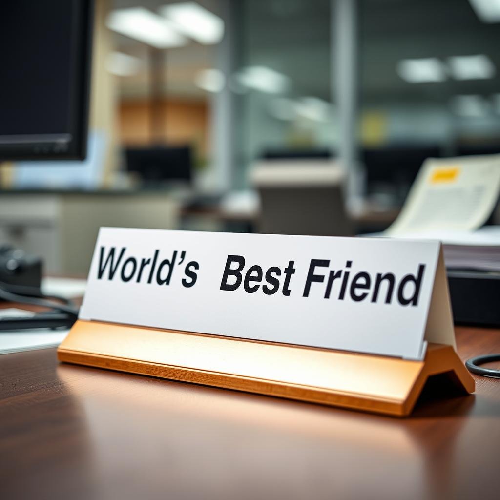Funny desk nameplate with humorous job title for best friend