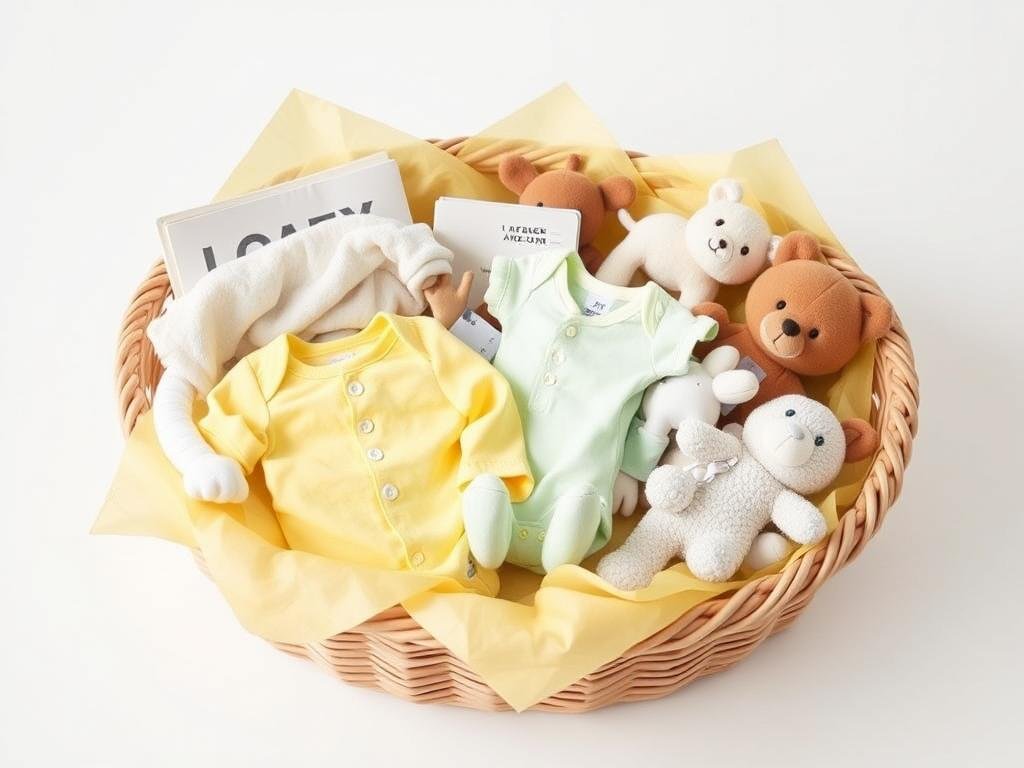 Gender neutral baby gift basket with yellow and green items