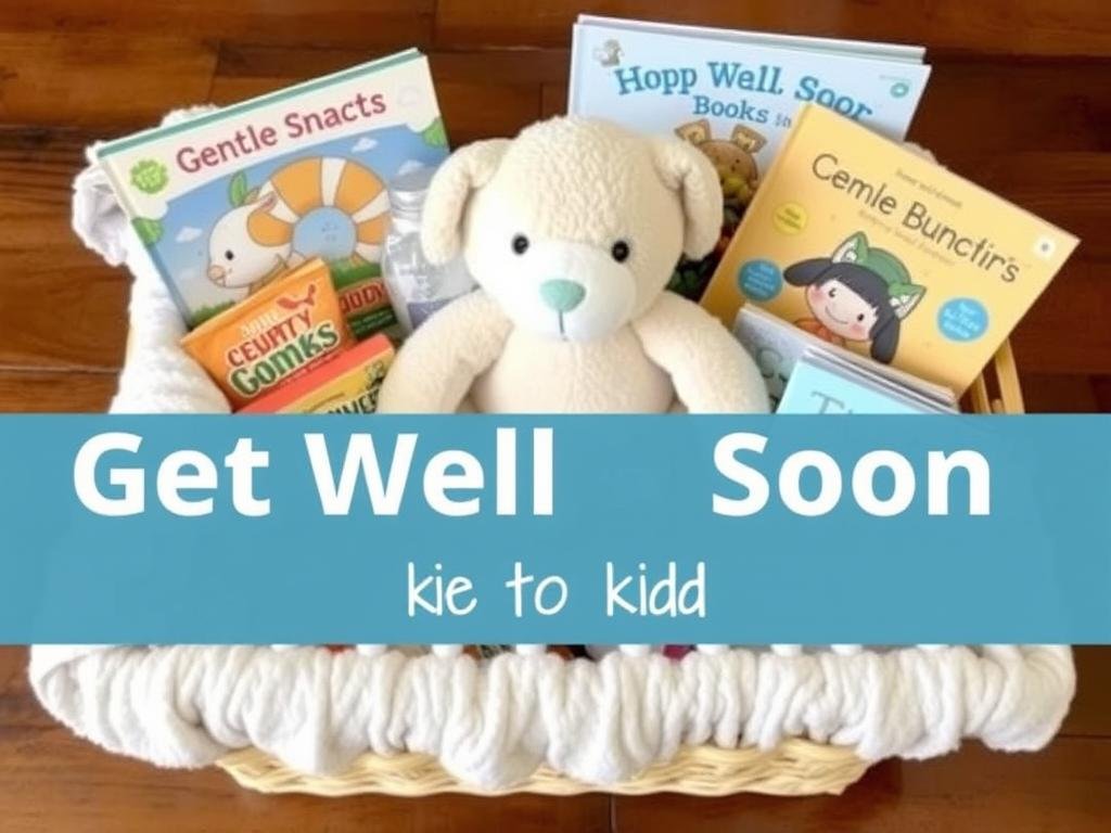 Get well soon gift basket for kids with comfort items and quiet activities