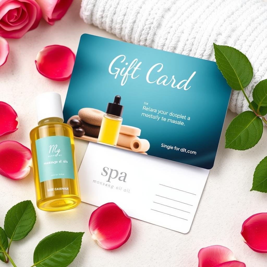 Gift card for spa day with massage and facial treatments, relaxation gift idea for women