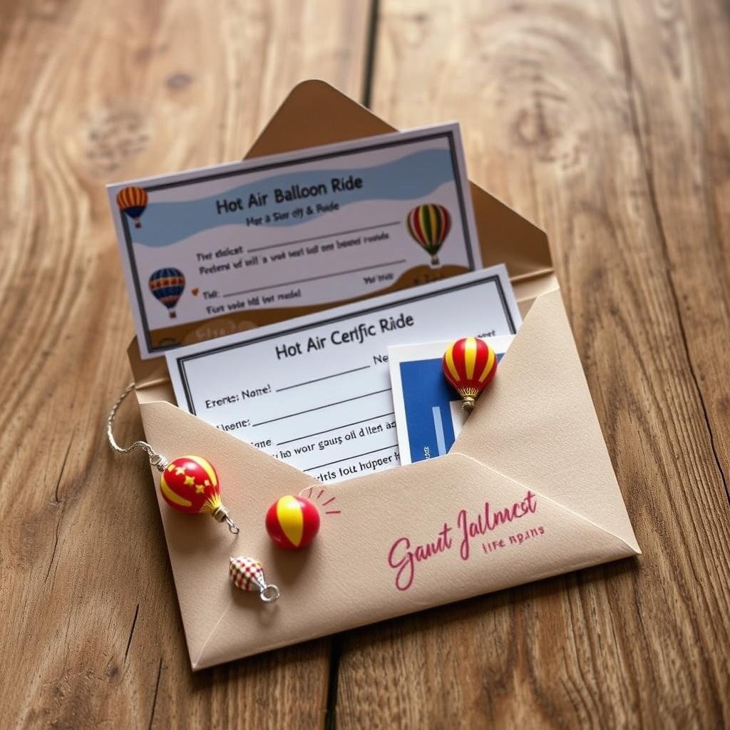 Gift certificate for hot air balloon ride as a 1 year anniversary gift