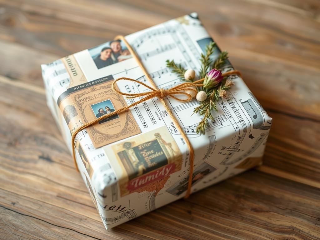 Gift wrapped in personalized paper with meaningful decorations