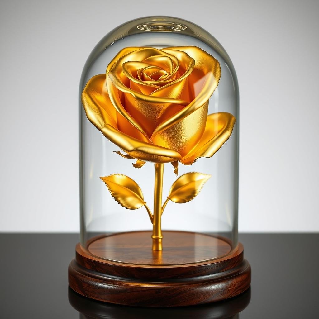 Gold-dipped real rose in display case for anniversary gift ideas