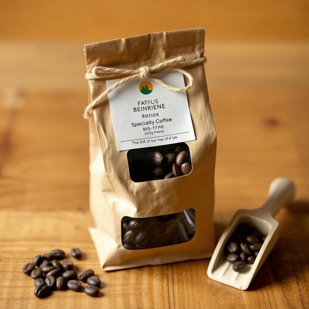 Gourmet coffee beans in a small gift bag