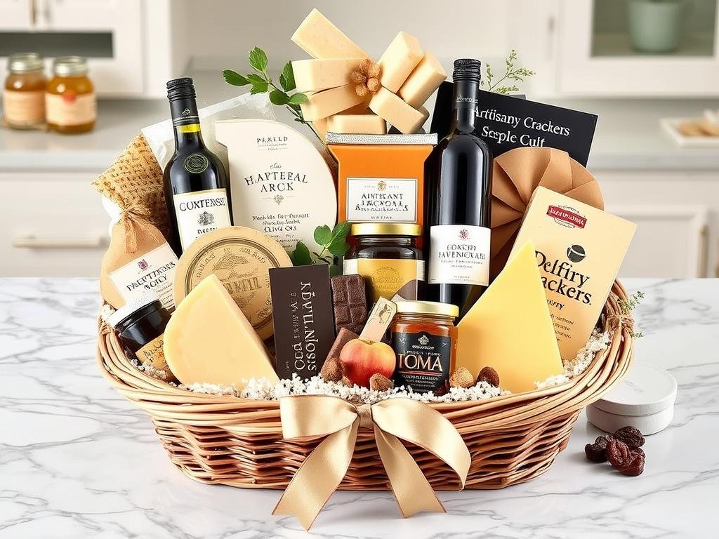 Gourmet food gift basket with specialty items