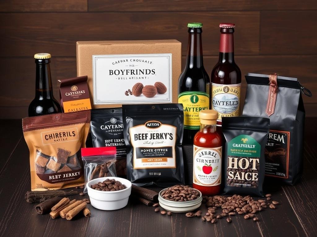 Gourmet food items for taste sense in a 5 senses gift for boyfriend