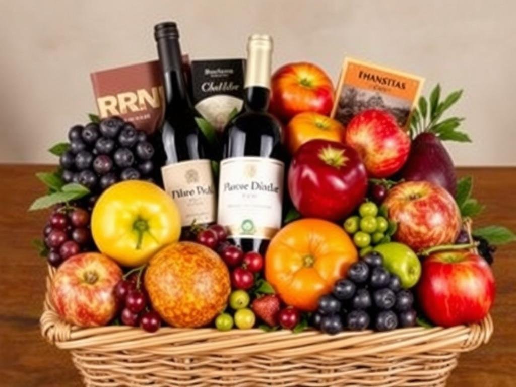Gourmet fruit basket with wine