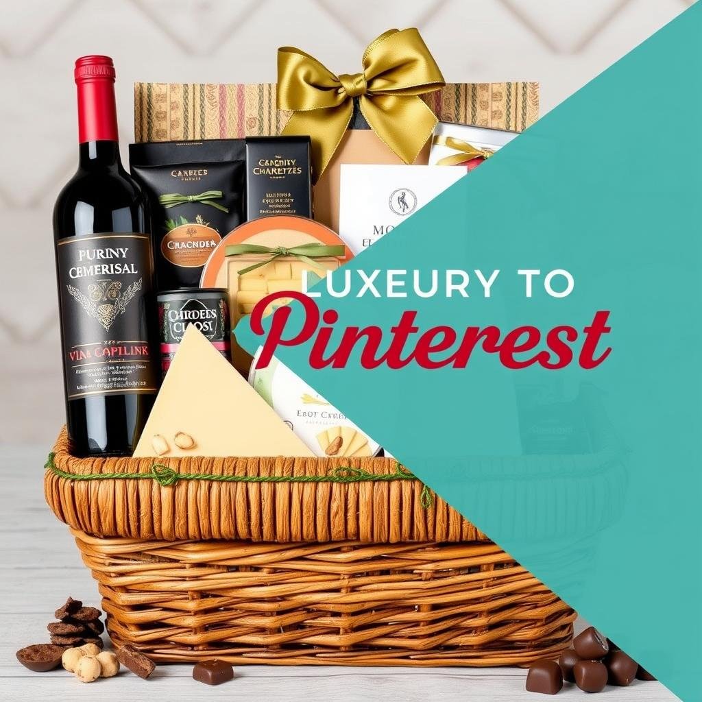 Gourmet gift basket with wine, cheese, and chocolates for anniversary gifts for her