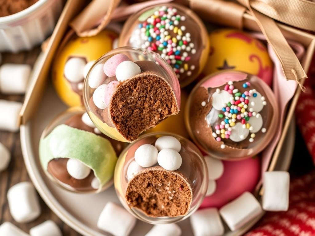 Gourmet hot chocolate bombs with marshmallows - cute winter birthday gift