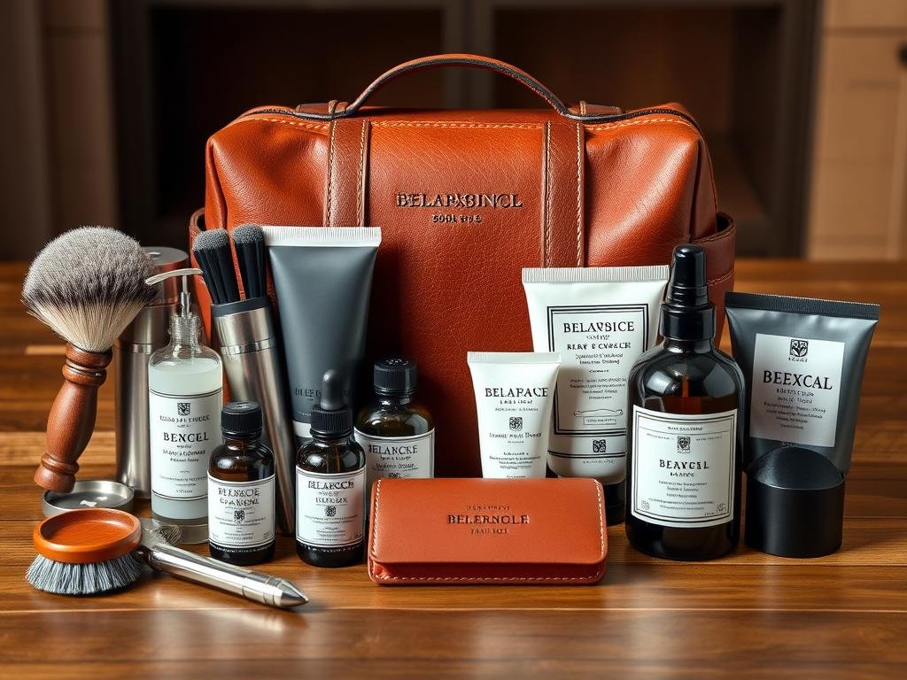Grooming kit gift set with personalized dopp bag and premium products