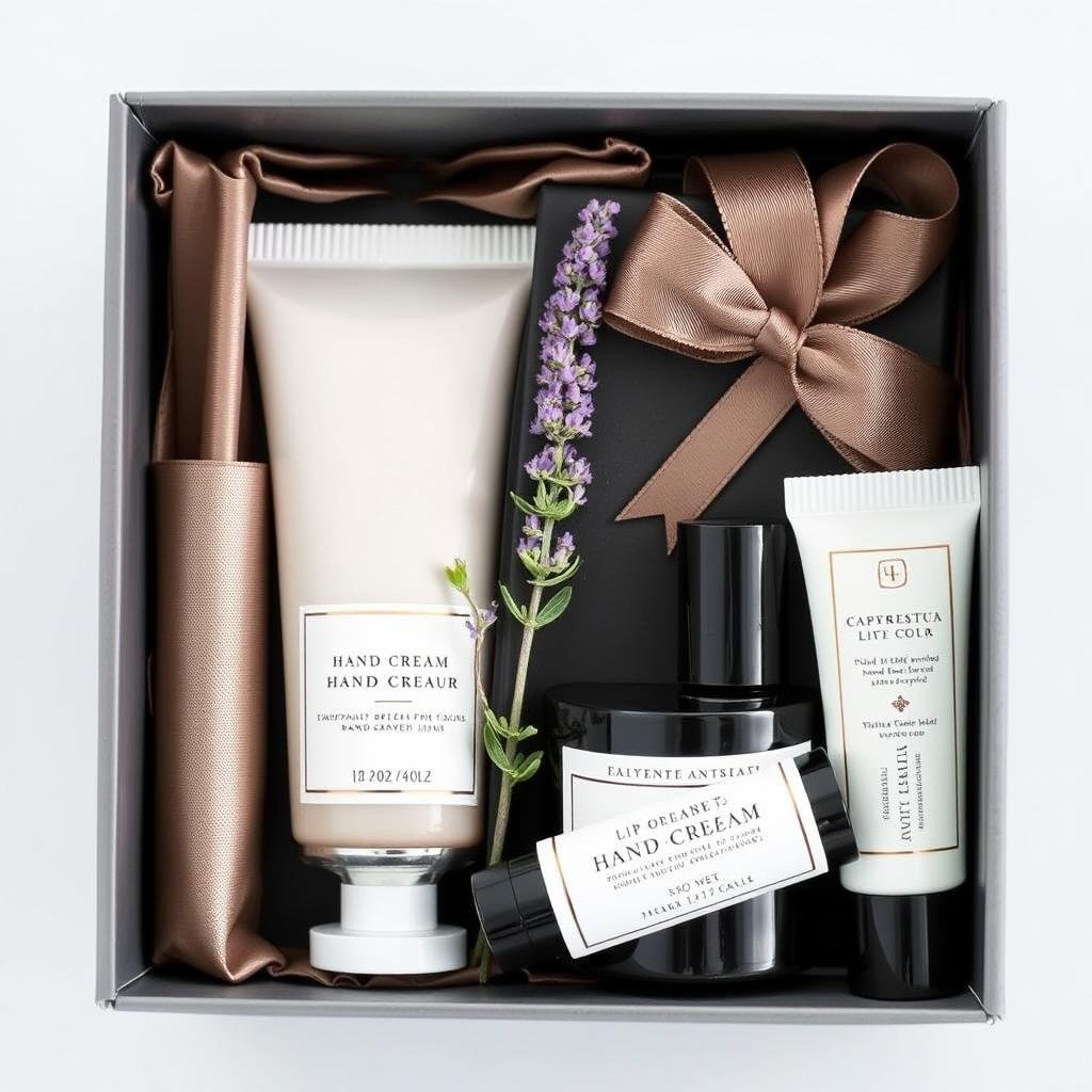 Hand cream and lip balm gift set in professional packaging