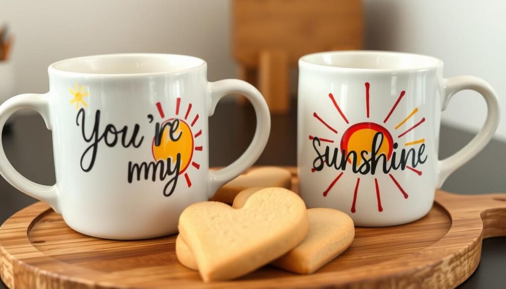 Hand-painted couple mugs with complementary designs - cute valentines gifts