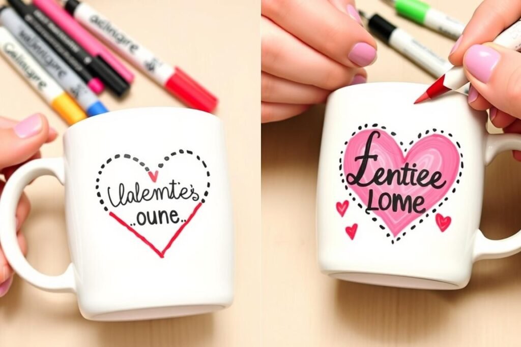 Hand-painted mugs with Valentine's designs as budget Valentine's Day gifts
