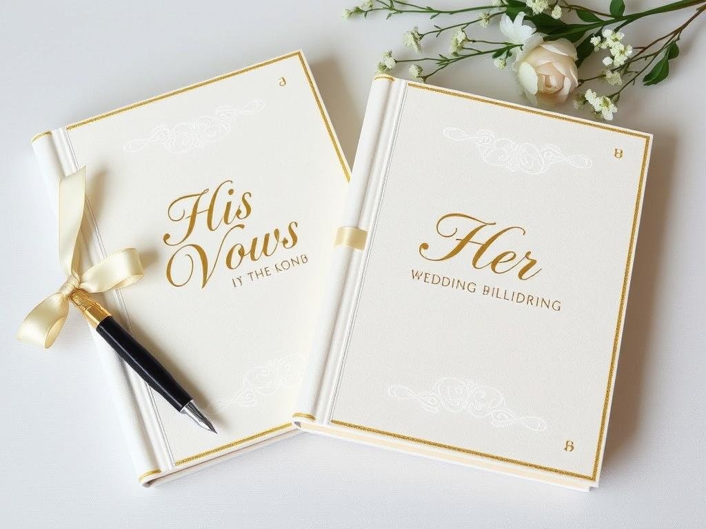 Handcrafted wedding vow books with calligraphy and ribbon binding