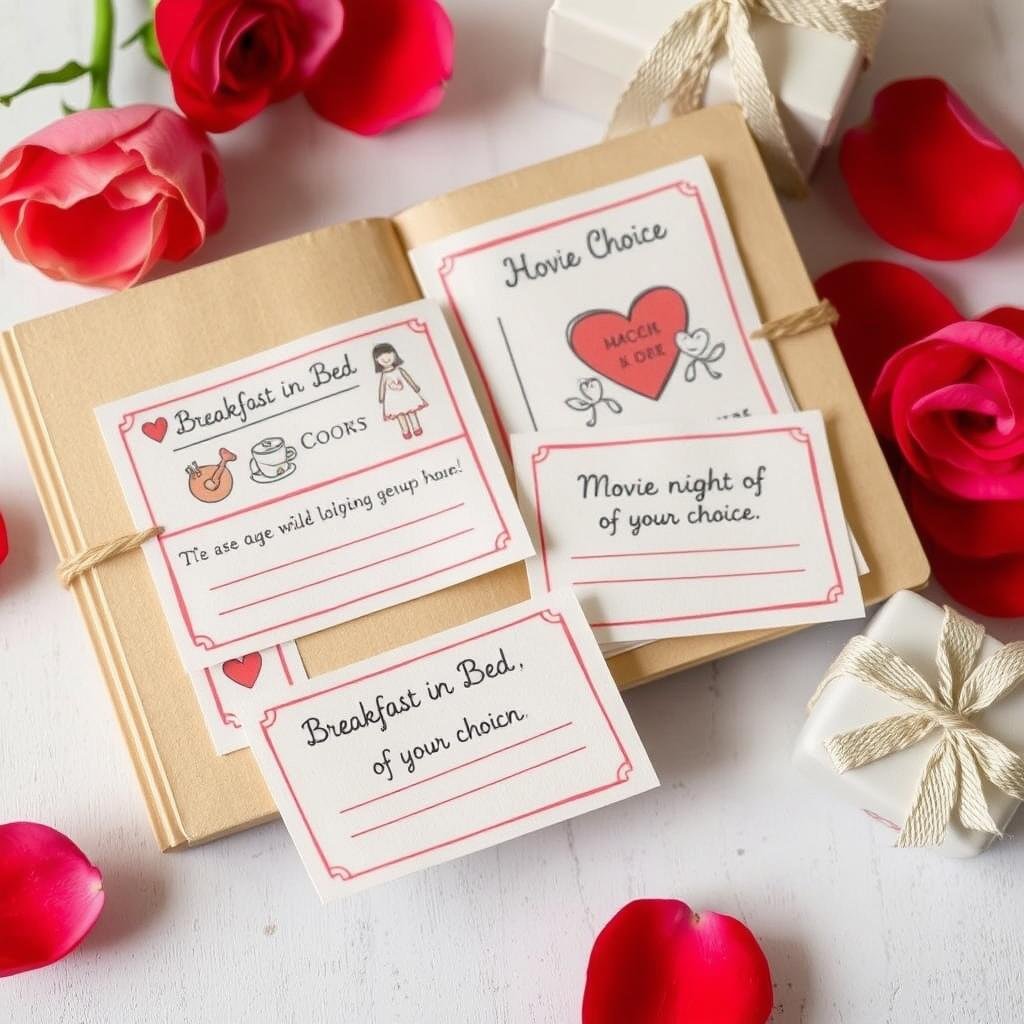 Handmade book of love coupons as a 1 year anniversary gift