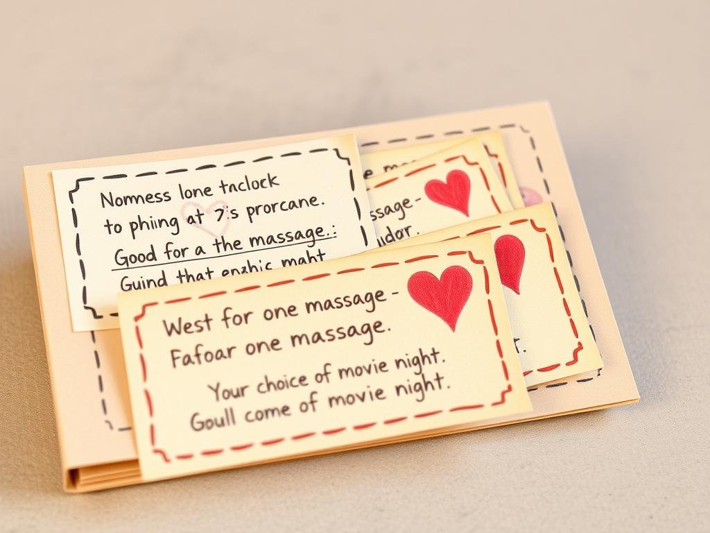 Handmade coupon book with romantic promises as an anniversary gift
