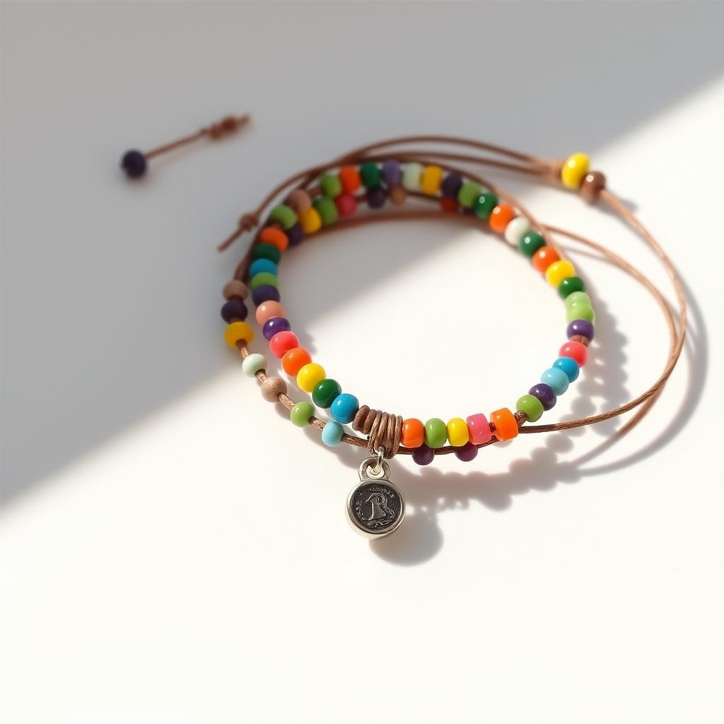 Handmade friendship bracelet with colorful beads