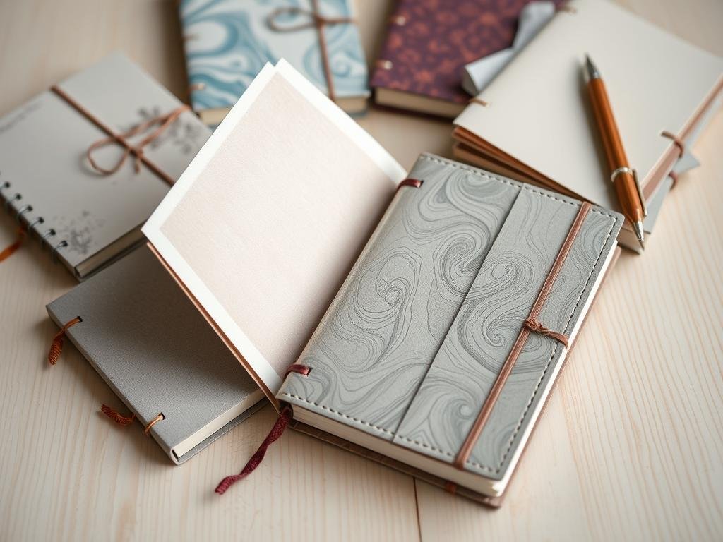 Handmade journal with decorative paper cover and binding