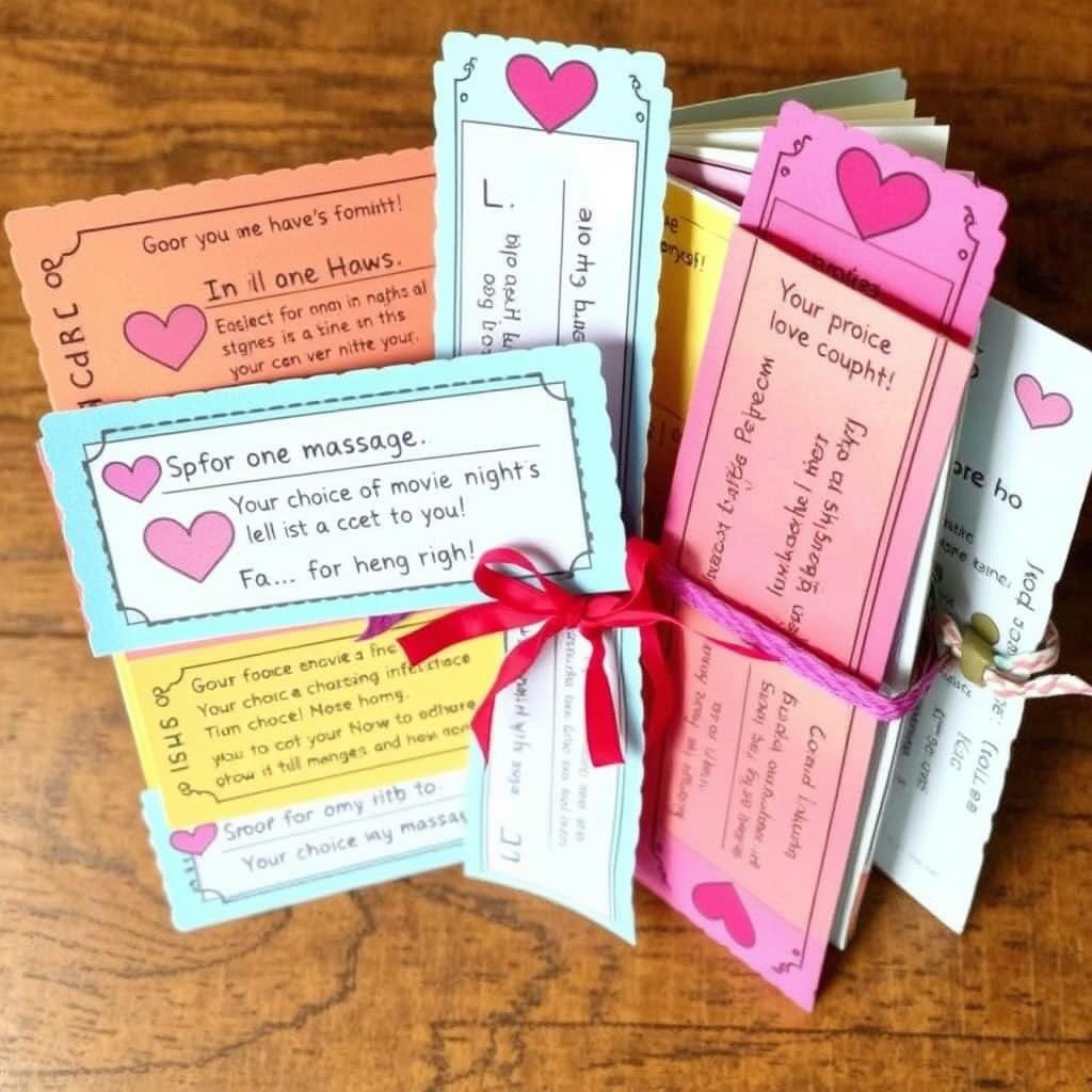 Handmade love coupon book with romantic promises for anniversary gift ideas