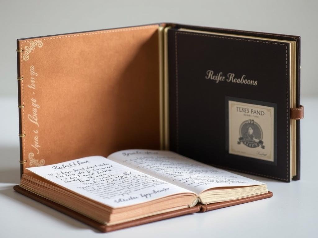 Handmade recipe book with personalized cover and handwritten recipes