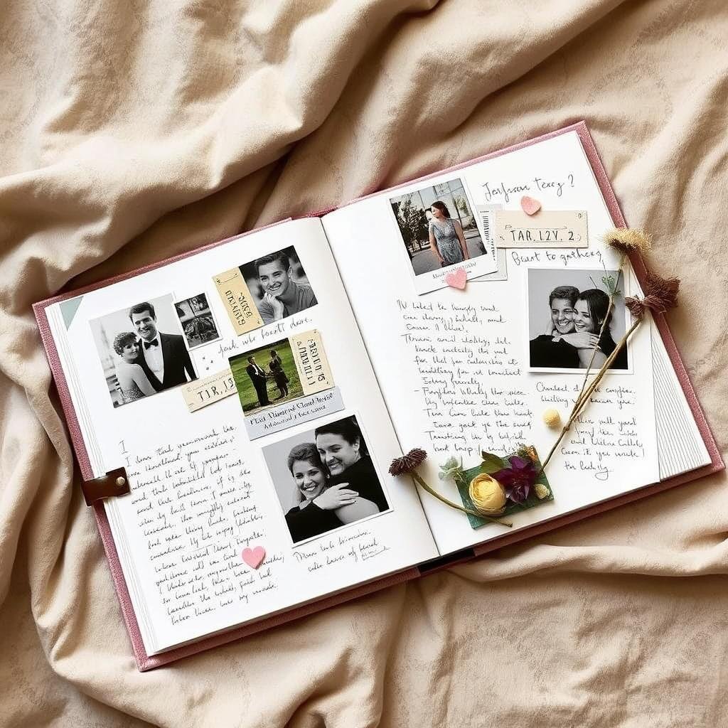 Handmade scrapbook documenting first year together as a 1 year anniversary gift