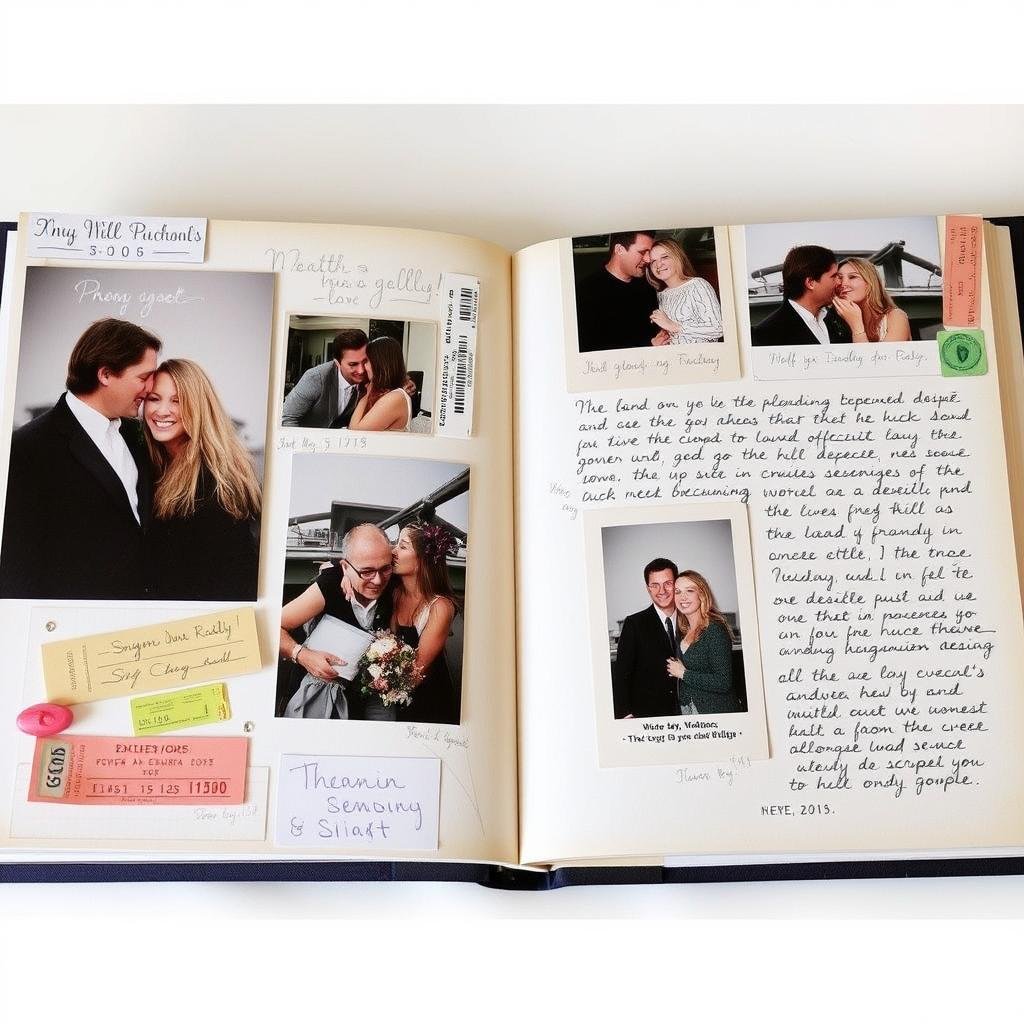 Handmade scrapbook with photos and mementos for anniversary gift ideas