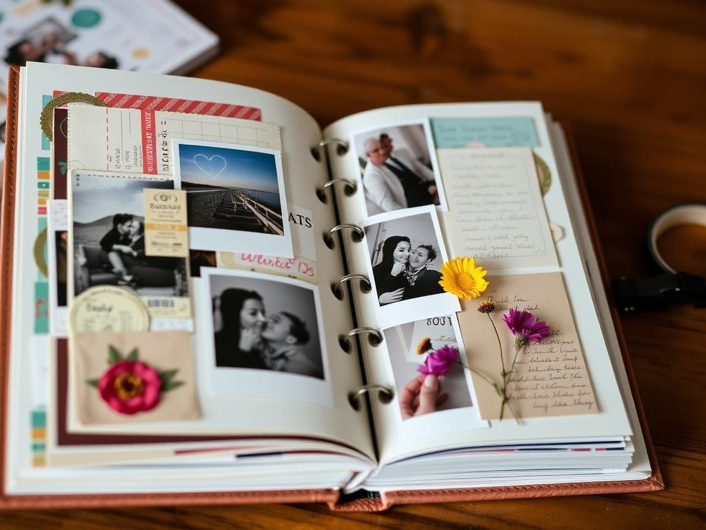 Handmade scrapbook with photos and memorabilia creative gift ideas