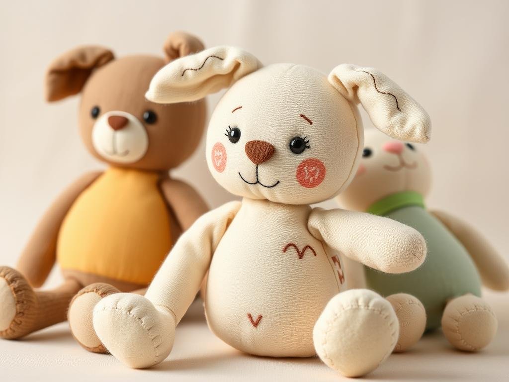 Handmade stuffed animal with embroidered details