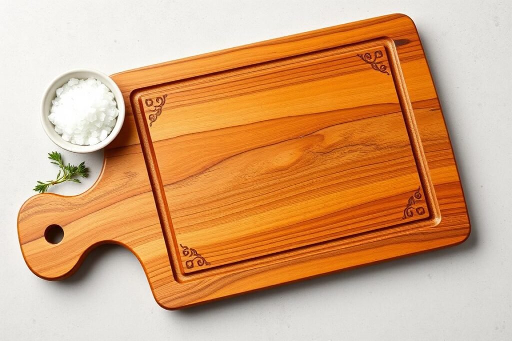 Handmade wooden cutting board with engraved design