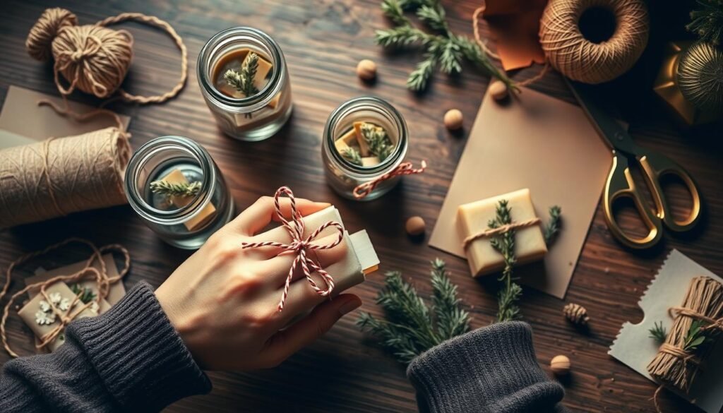 Hands crafting homemade gifts for neighbors