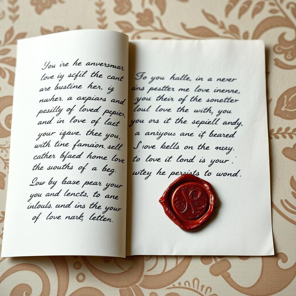 Handwritten love letter on decorative paper with wax seal Handwritten love letter on decorative paper with wax seal