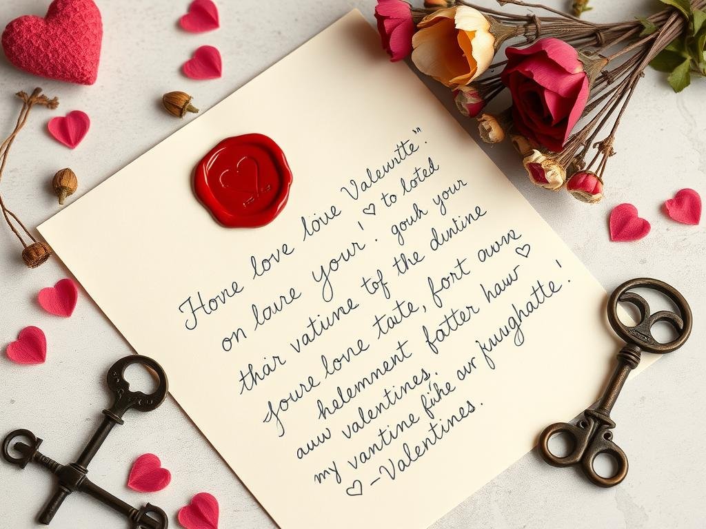 Handwritten love letter with Valentine's decorations