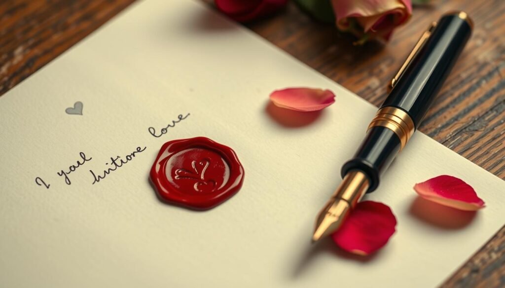 Handwritten love letter with wax seal as valentines gift for girlfriend