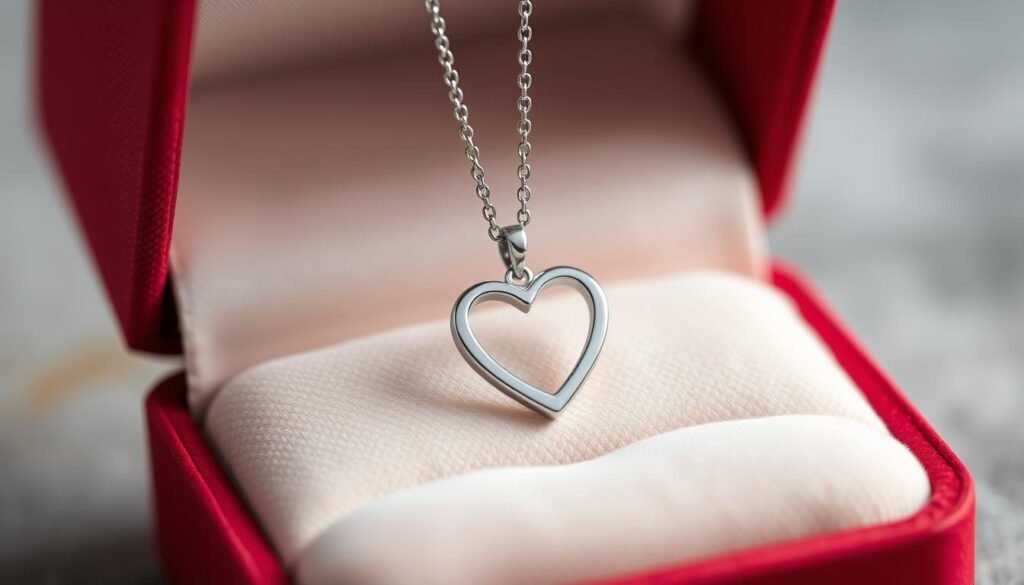 Heart-shaped pendant necklace with diamonds as valentines gift for girlfriend