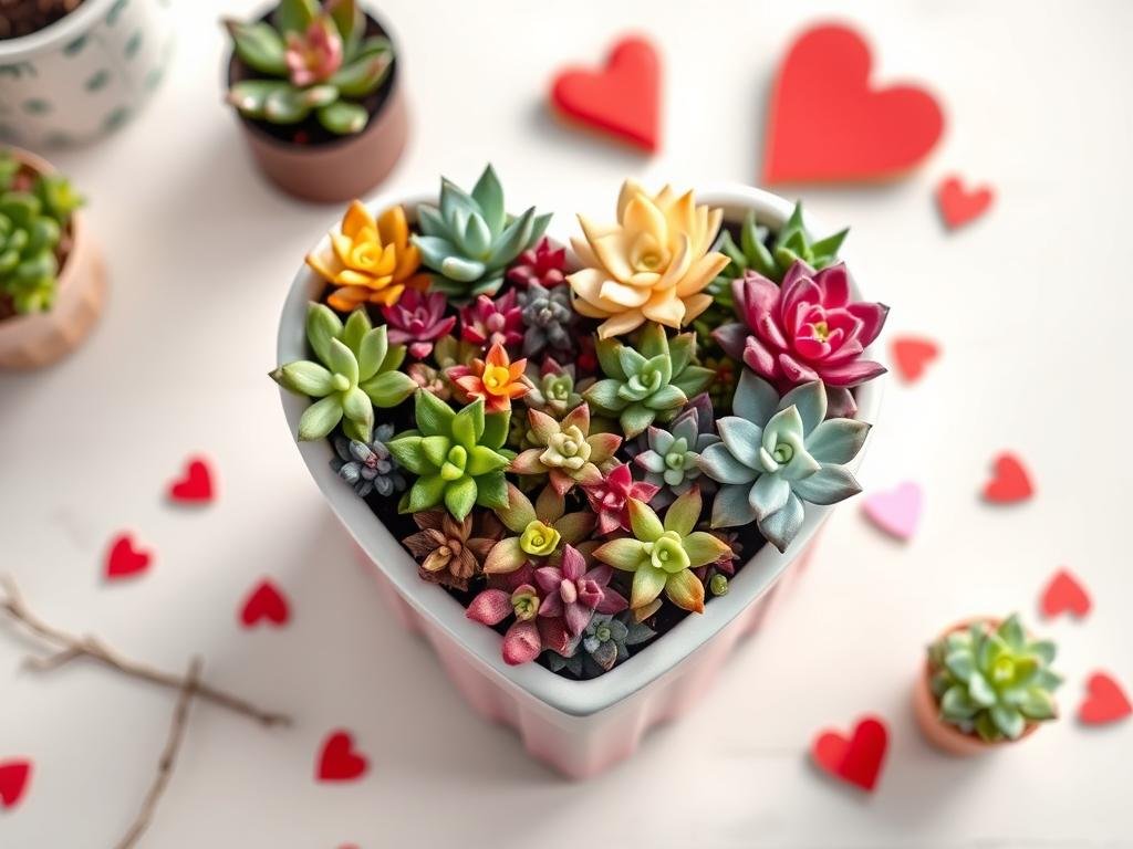Heart-shaped succulent arrangement as valentines gift for girlfriend
