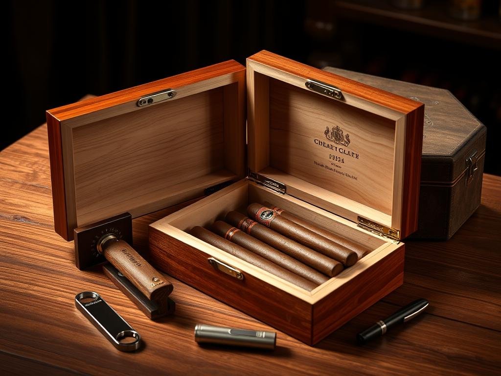 High-end cigar humidor with accessories as a groomsmen gift