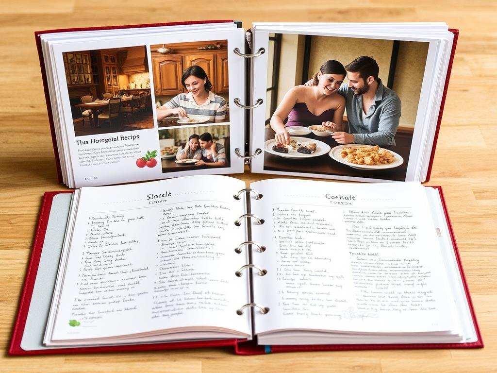 Homemade cookbook with couple's special recipes as romantic gifts for boyfriend